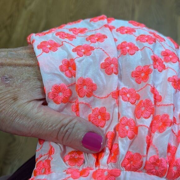 J Crew Embroidered Dress Neon Coral /White 00 - Picture 8 of 13